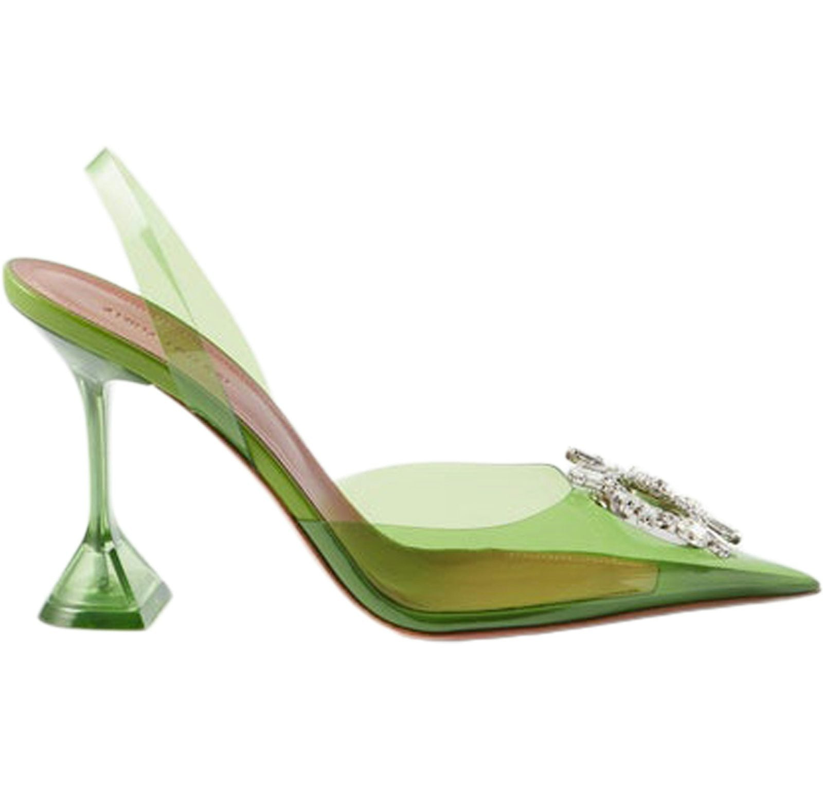 Amina Muaddi Begum 95mm Glass PVC Sling Jungle Green
