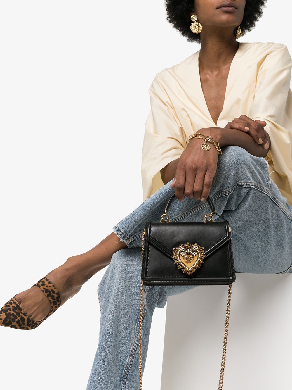 Dolce & Gabbana BLACK LEATHER BAG WITH PLAQUE