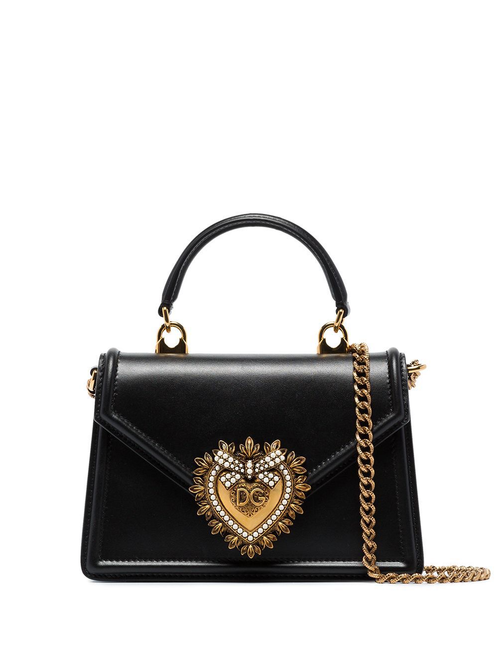 Dolce & Gabbana BLACK LEATHER BAG WITH PLAQUE
