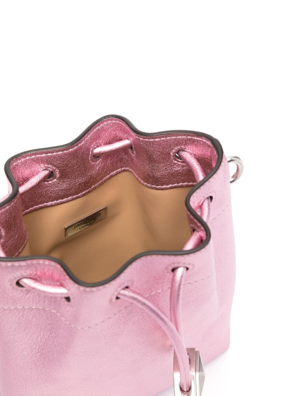 Jimmy Choo BON BON METALLIC LEATHER MINI BUCKET BAG