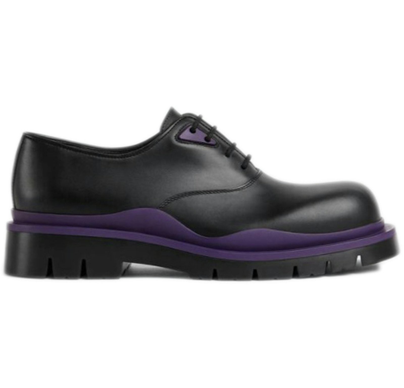 Bottega Veneta Tire Lace Up Leather Shoe Black Plum