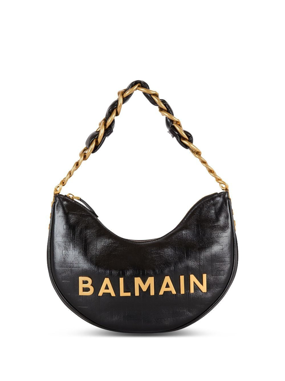 Balmain 1945 SOFT MOON BAG-PB EMB CRINKLED LTH