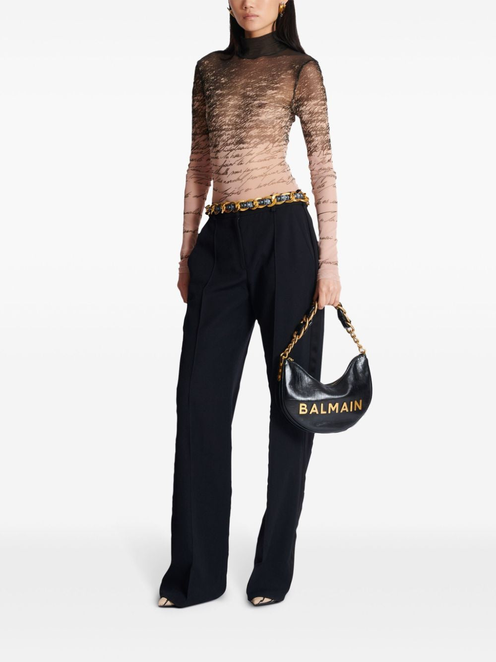 Balmain 1945 SOFT MOON BAG-PB EMB CRINKLED LTH