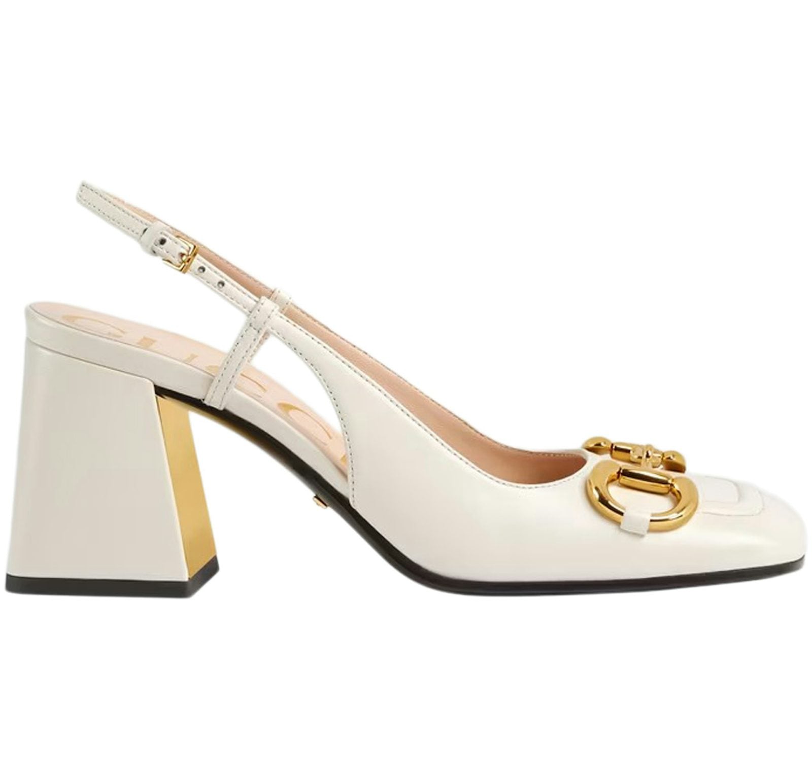 Gucci Horsebit 75mm Heeled Slingback White Leather