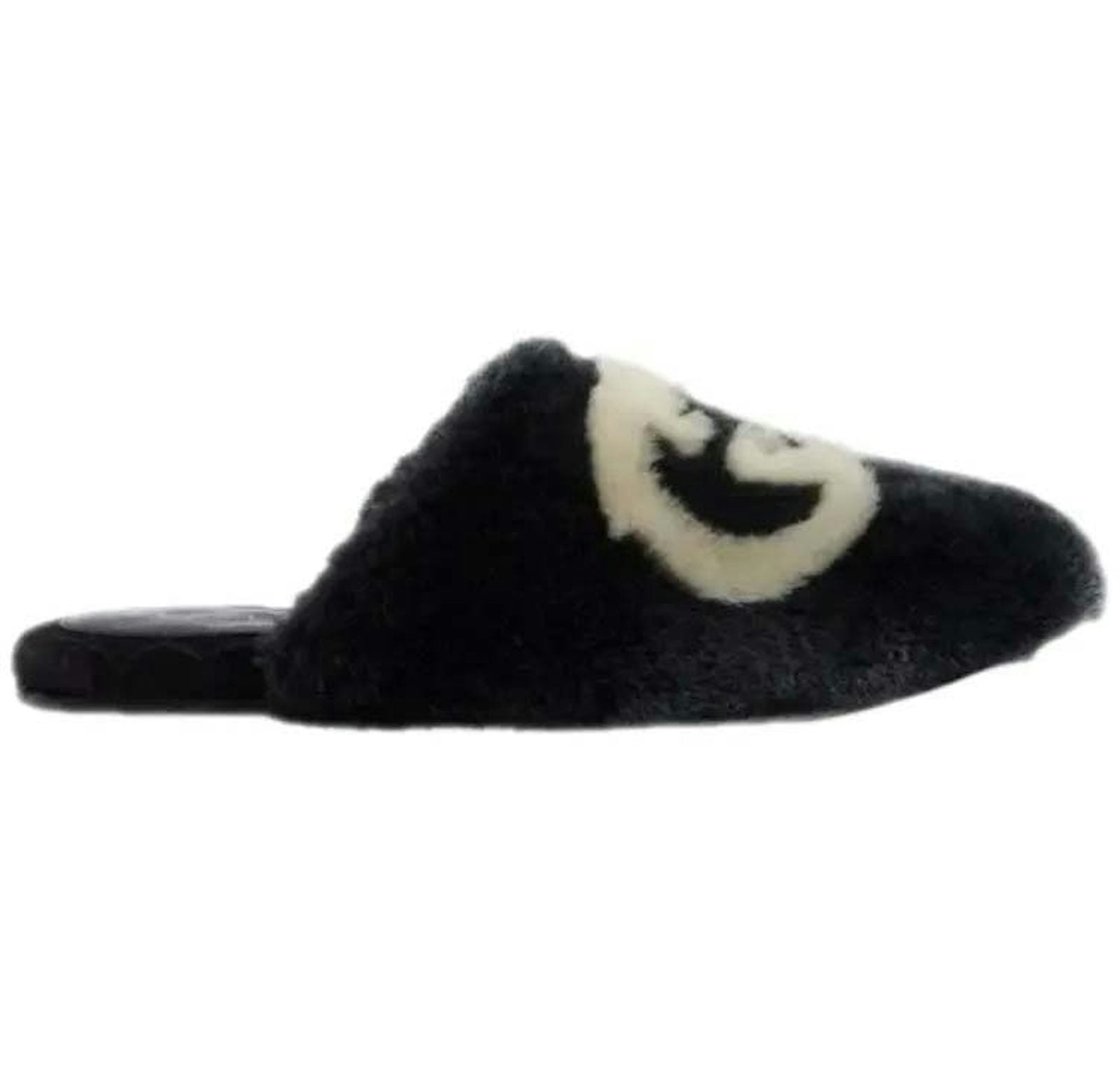 Gucci Interlocking G Faux-Fur Slippers Black White (Women's)