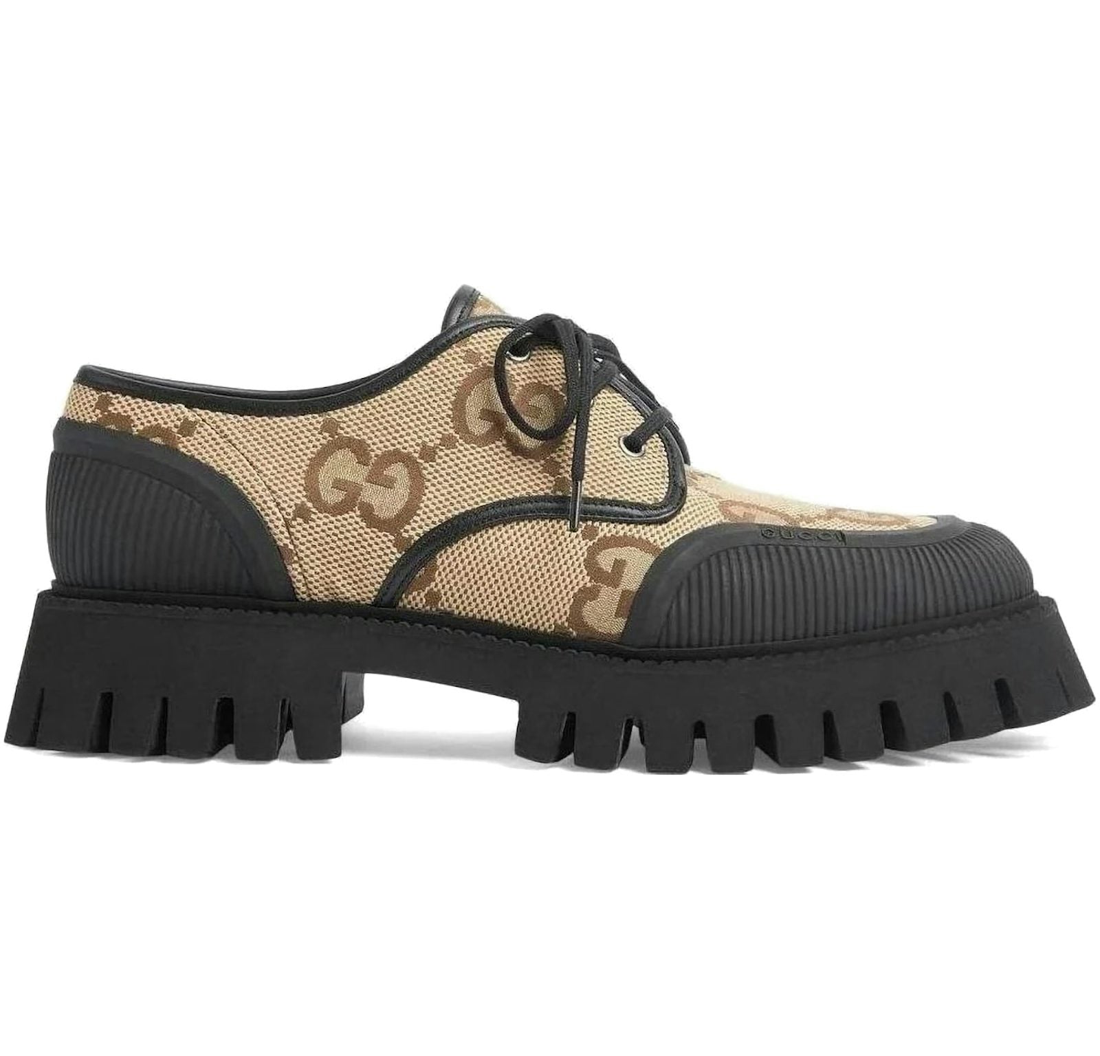 Gucci Maxi GG Lace-Up Shoes Beige Black (Women's)