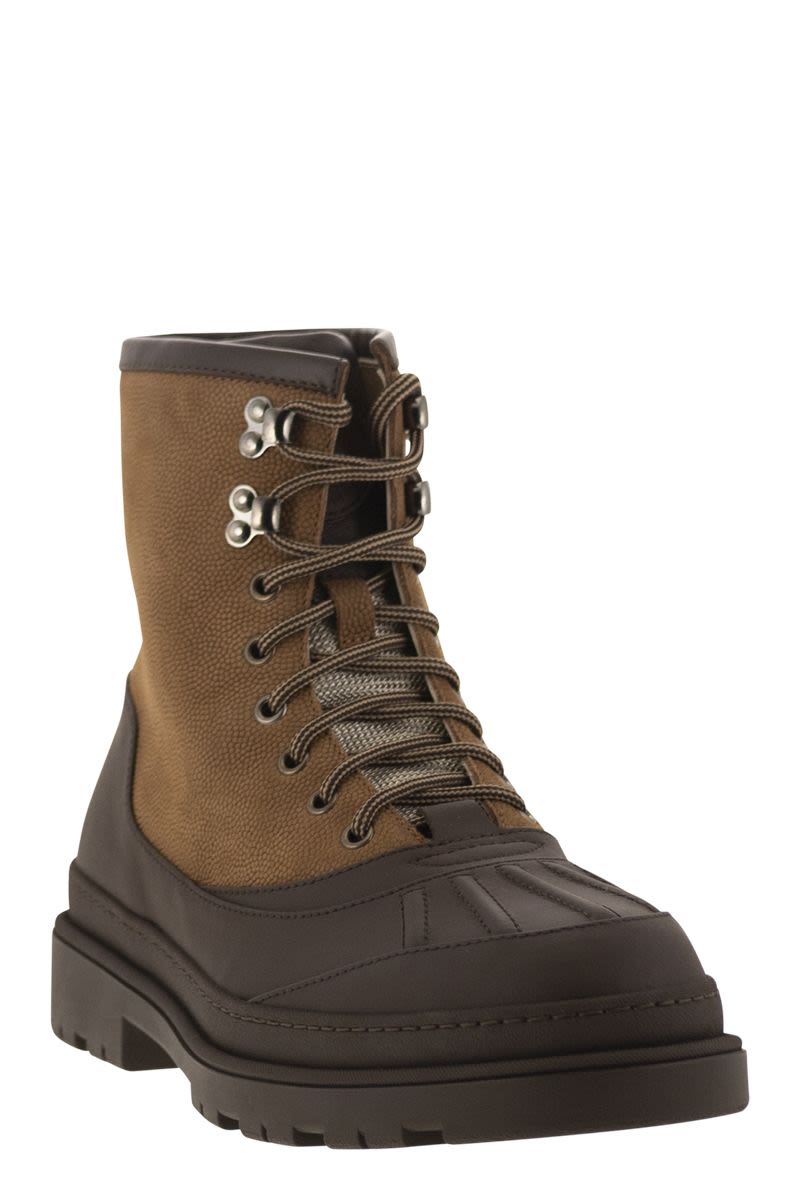 Brunello Cucinelli DUCK BOOT IN SUEDE AND RUBBERISED CALF LEATHER