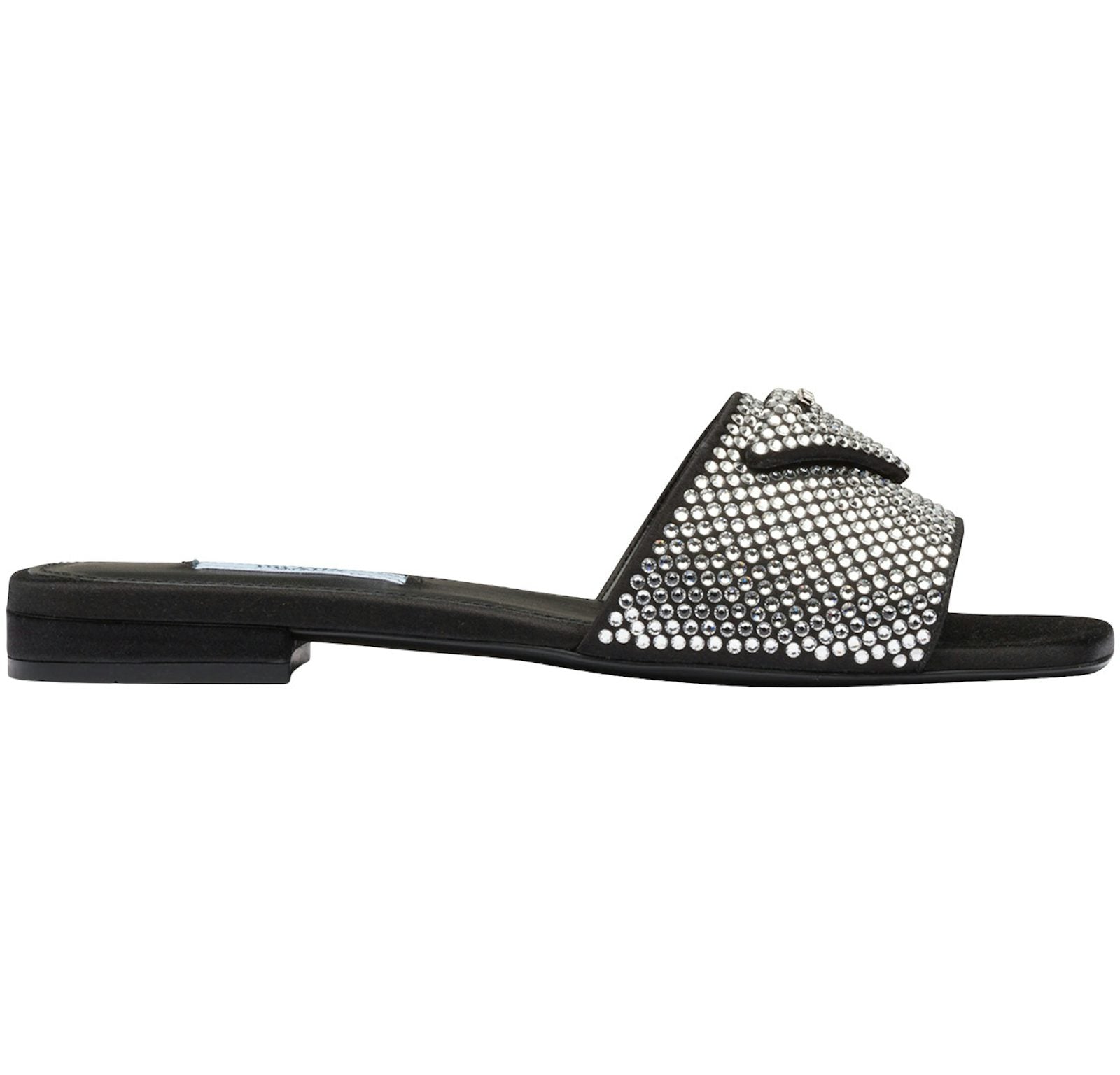 Prada 10mm Crystal Slides Black Satin