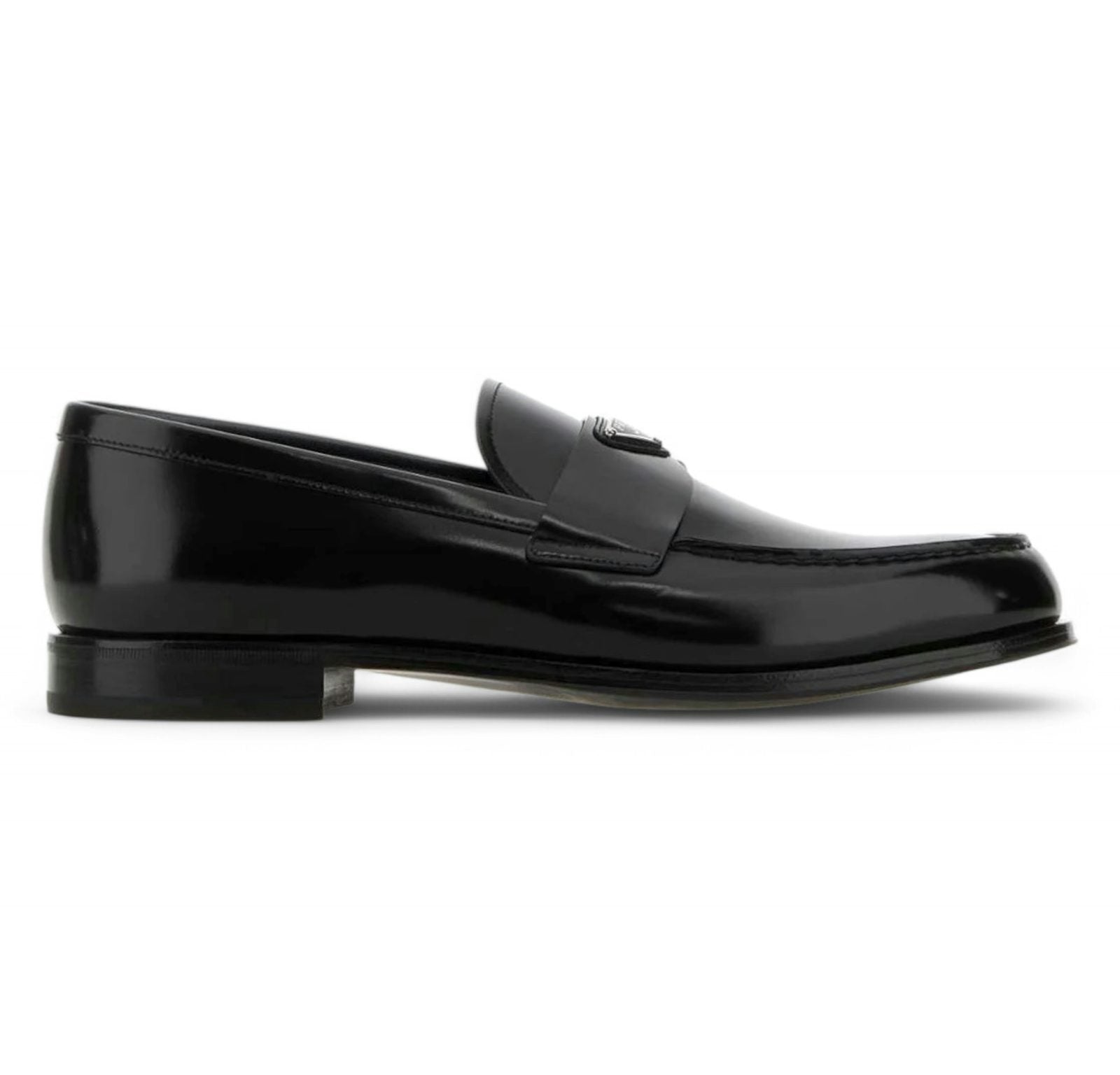 Prada Enamel-Triangle-Logo Slip-On Loafers Black