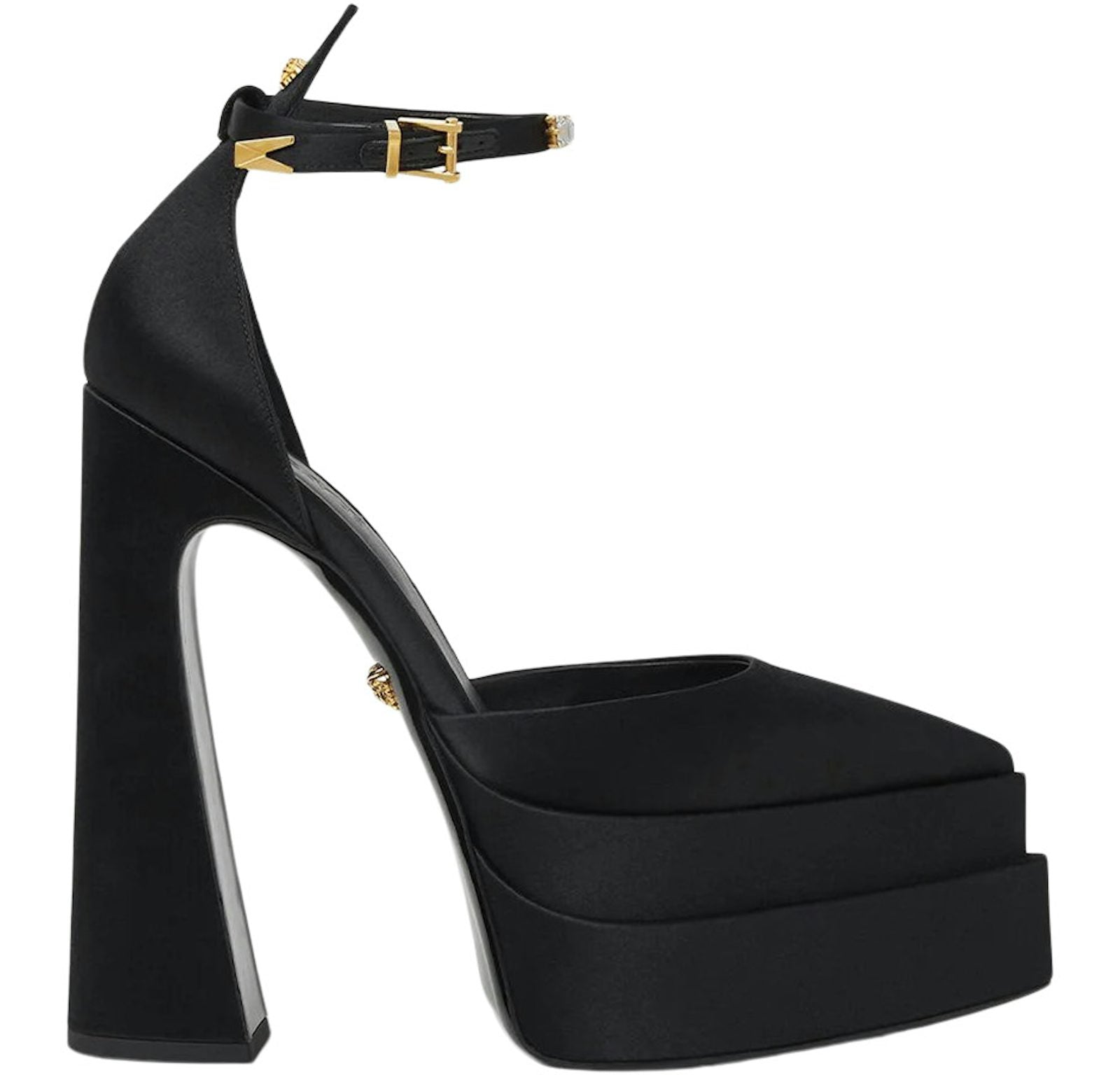 Versace Aevitas 160mm Pointy Platform Pumps Black Satin