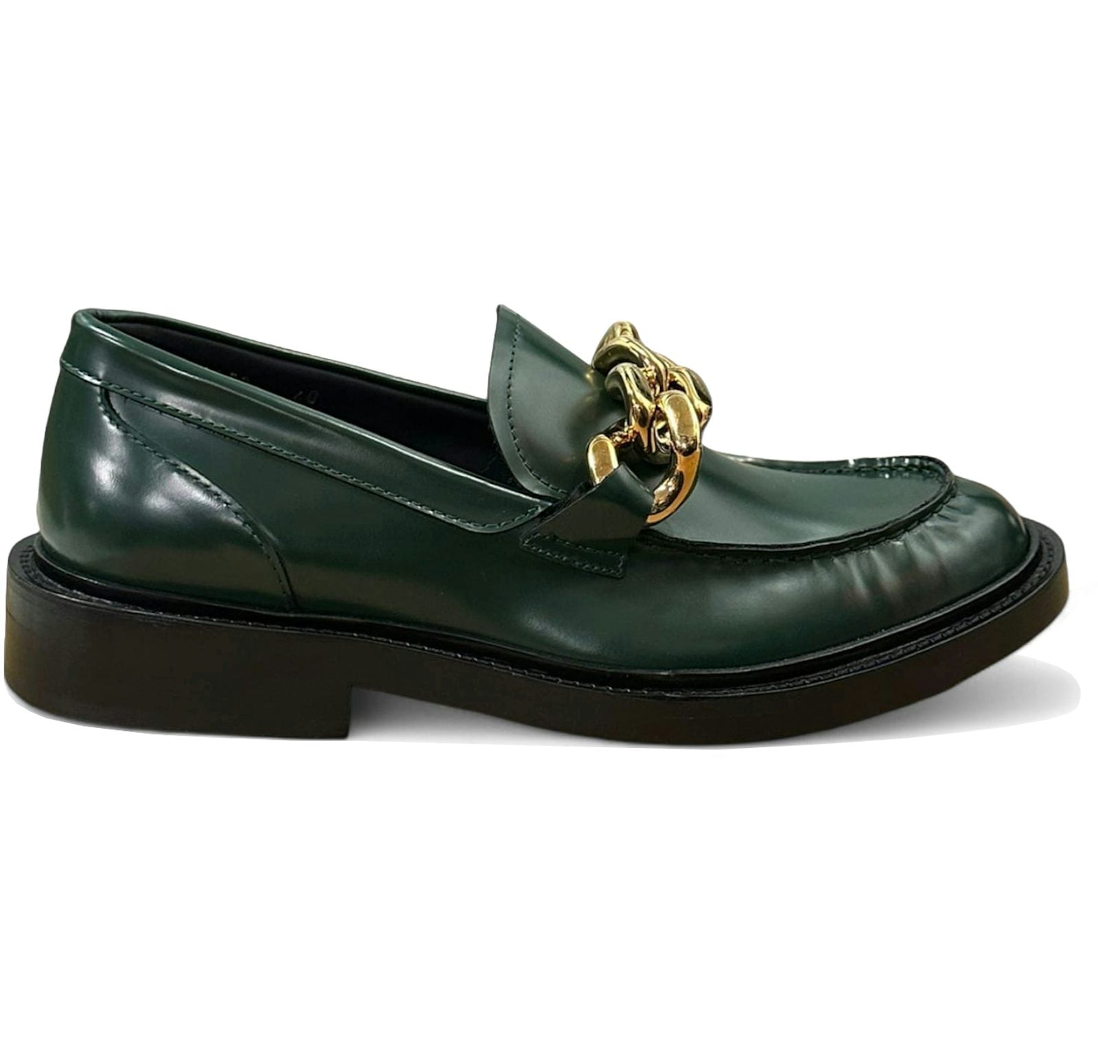 Versace Chain Leather Loafers Green