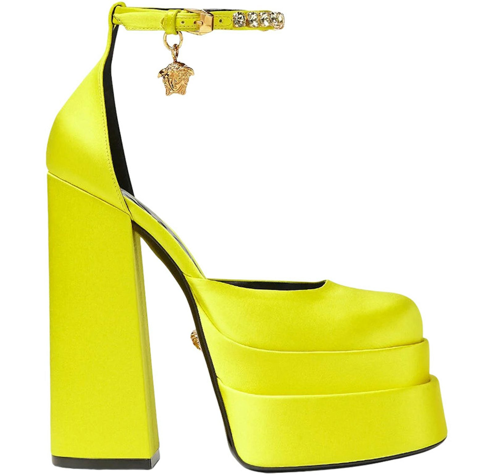 Versace Medusa Aevitas 155mm Platform Pumps Yellow Satin