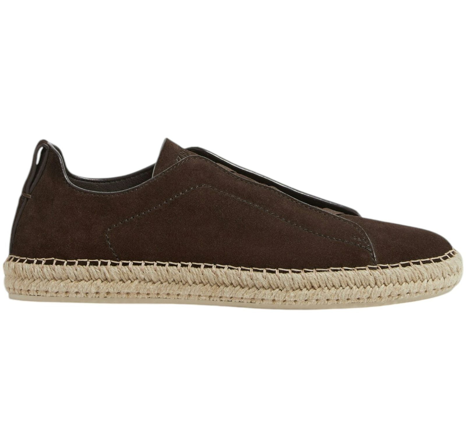 Zegna Suede Triple Stitch Espadrilles Dark Brown