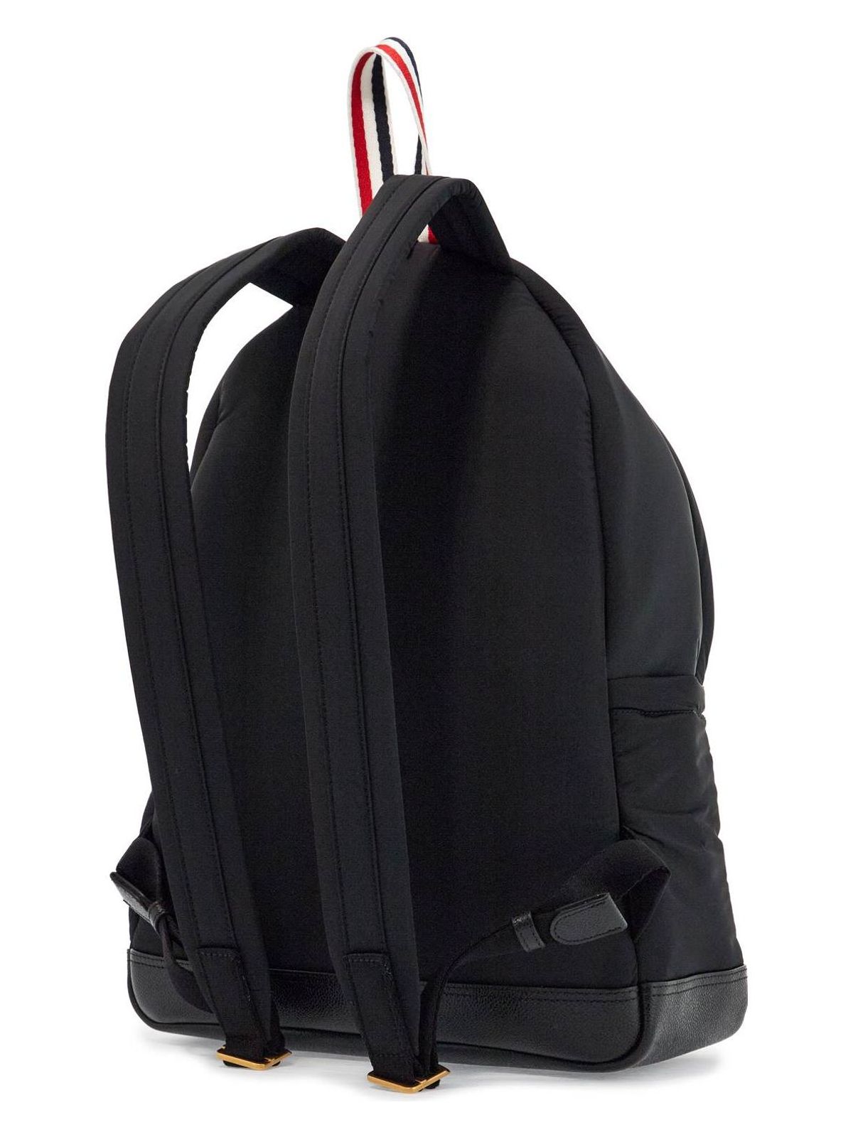 Thom Browne BLACK MULTIPOCKET BACKPACK IN POLYESTER AND LEATHER WITH ADJUSTABLE STRAPS