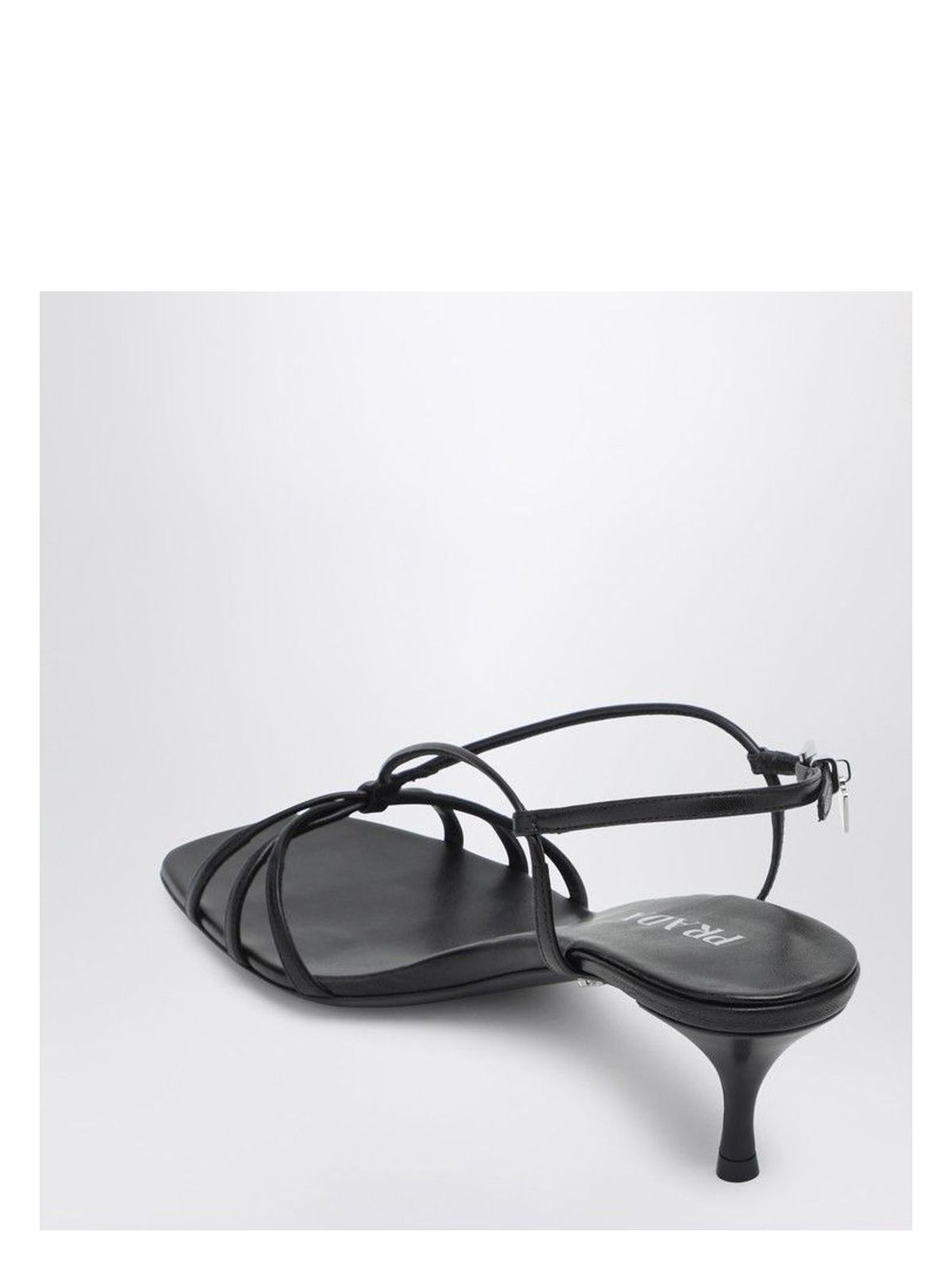 Prada BLACK LEATHER SANDAL WITH HEEL
