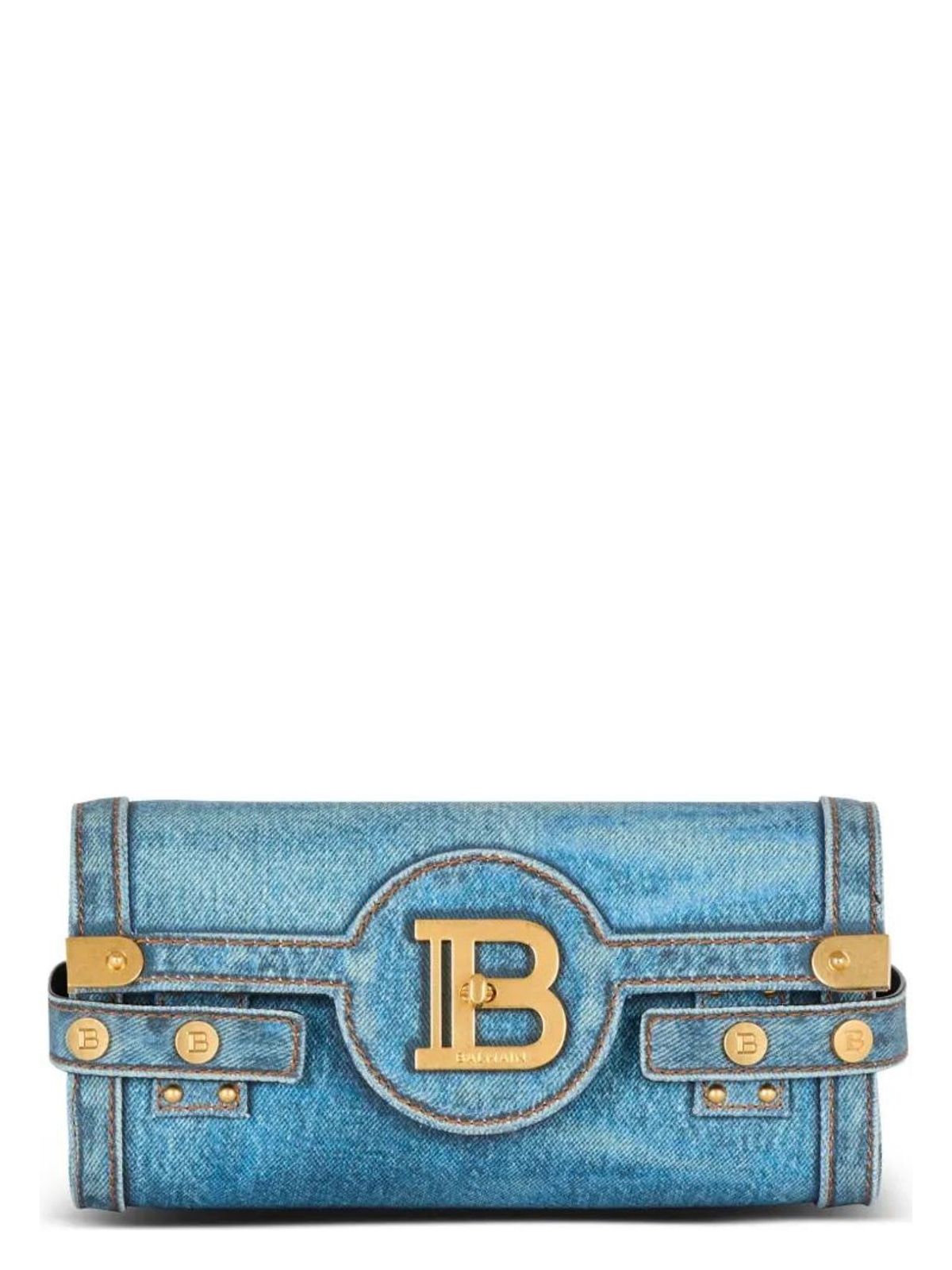 Balmain B-BUZZ POUCH 23-DENIM PRINTED CANVAS