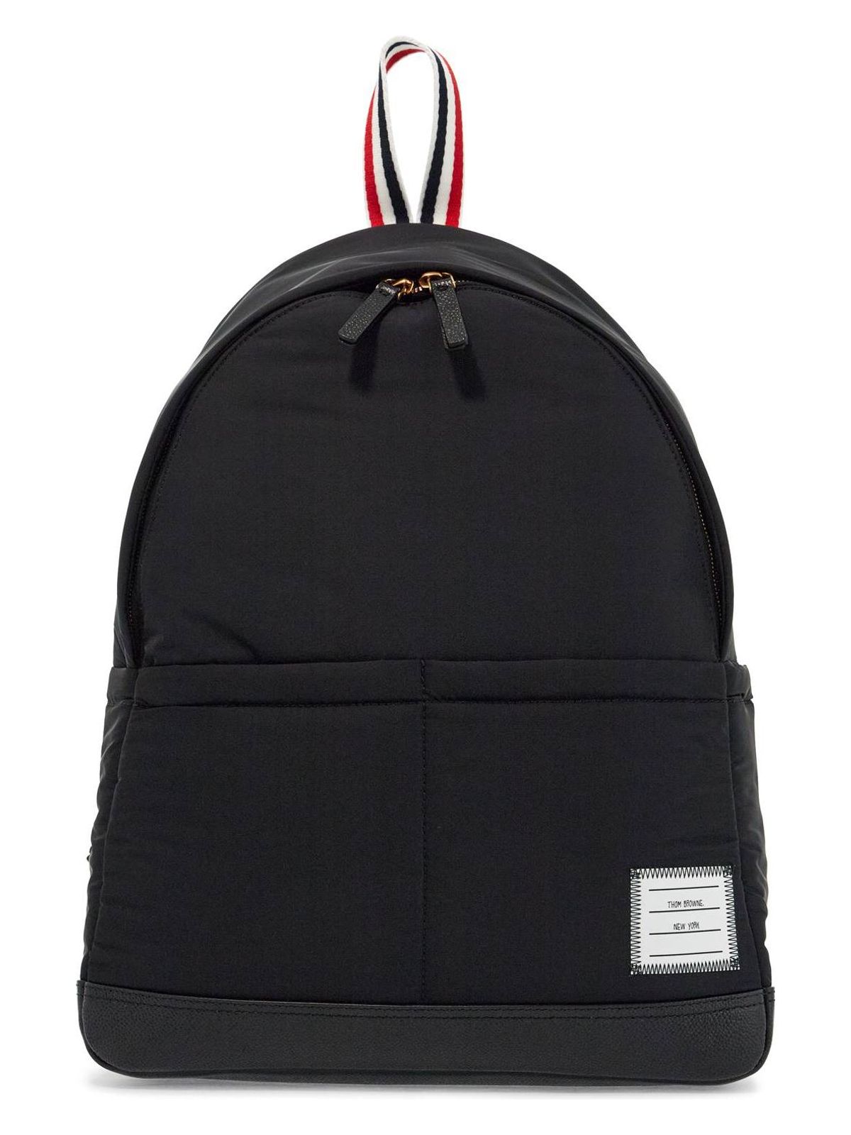 Thom Browne BLACK MULTIPOCKET BACKPACK IN POLYESTER AND LEATHER WITH ADJUSTABLE STRAPS