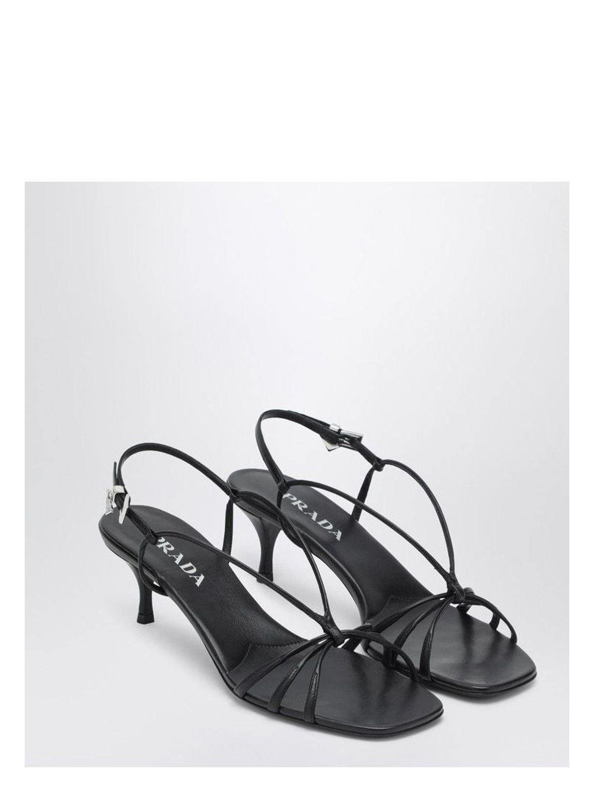 Prada BLACK LEATHER SANDAL WITH HEEL