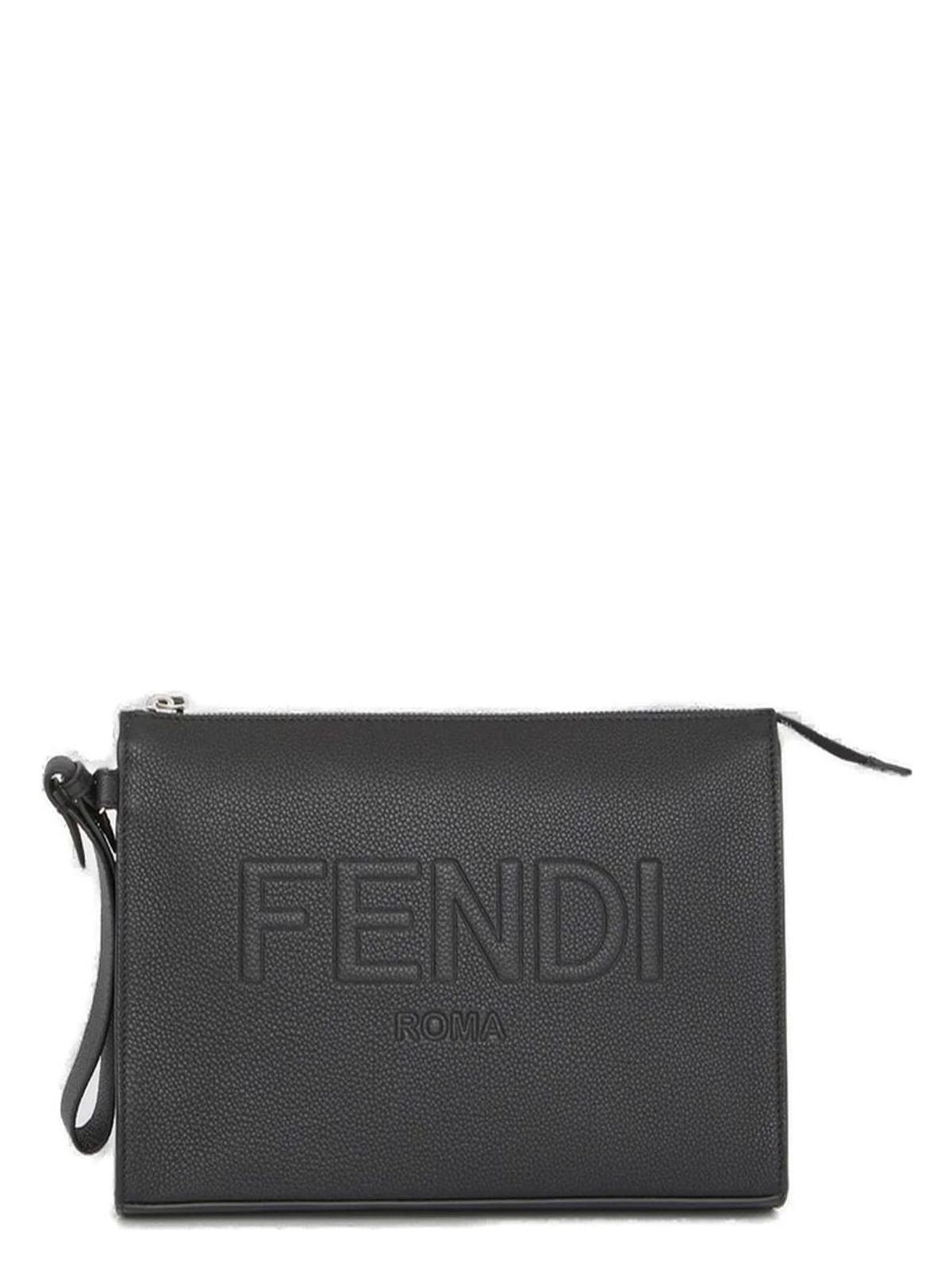 Fendi BLACK LEATHER CLUTCH WITH LOGO