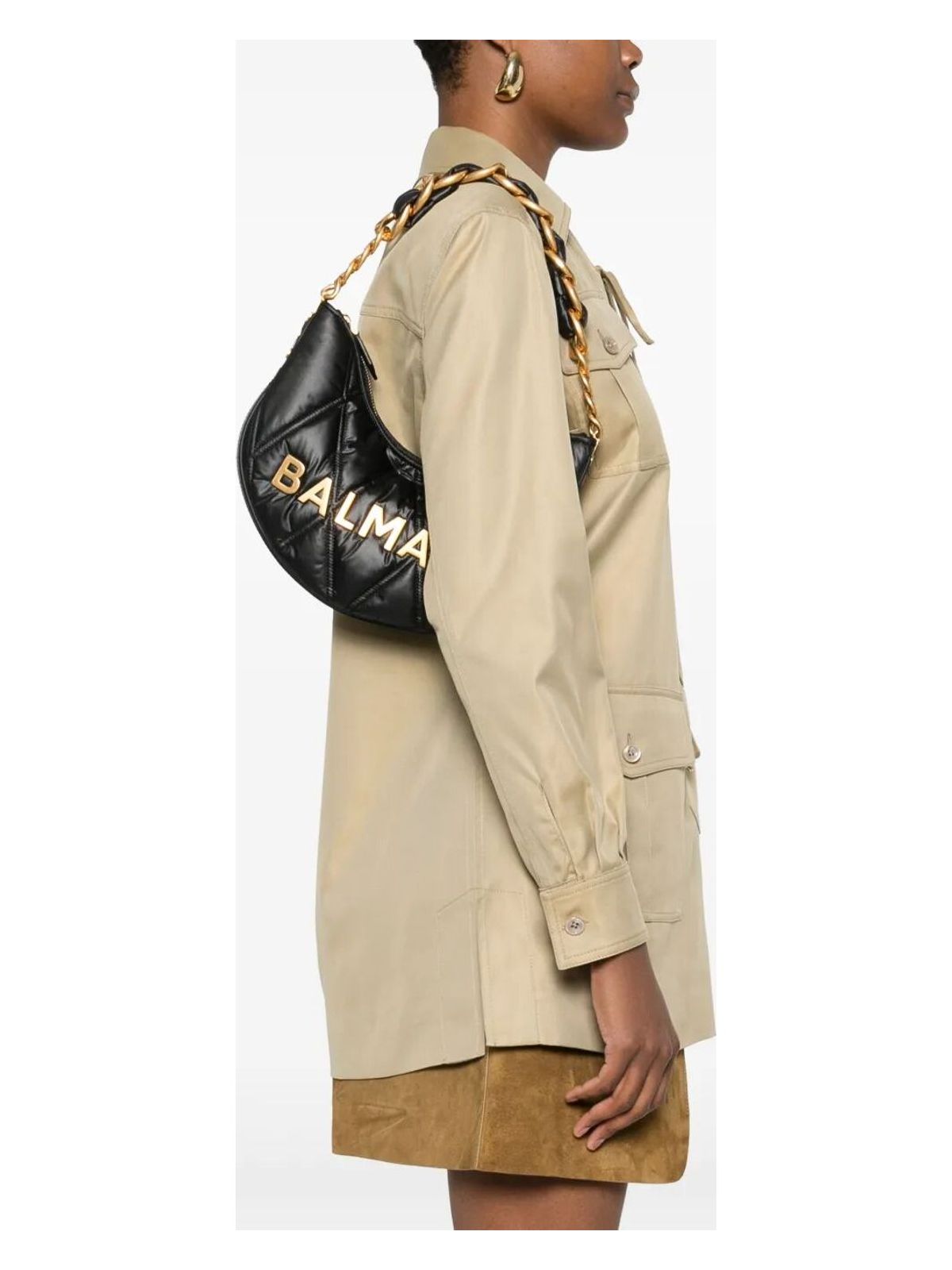 Balmain 1945 SOFT MOON BAG-GRID QUILTED NYLON