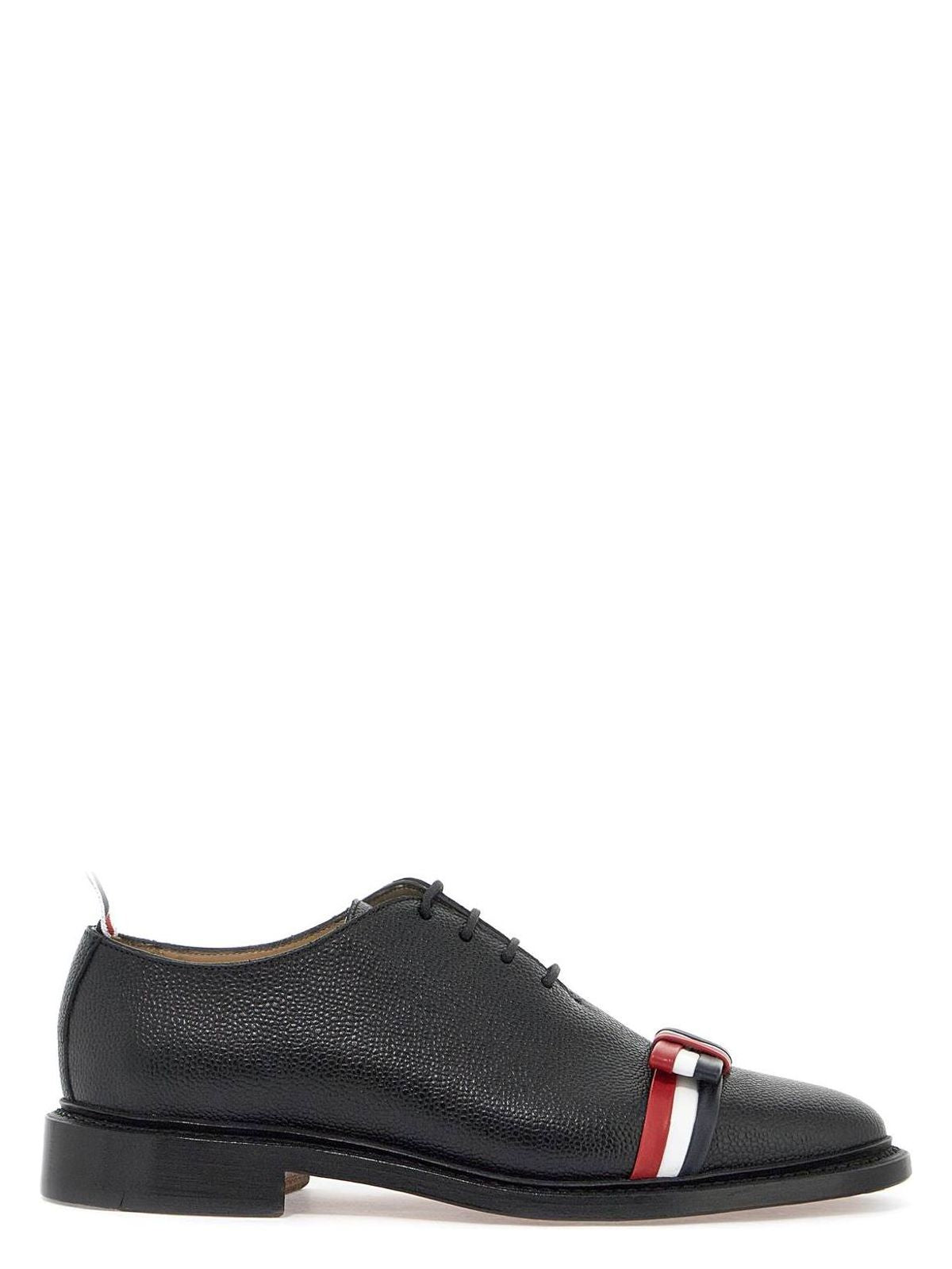 Thom Browne ELEGANT WHOLECUT SHOES IN BLACK CALFSKIN WITH RWB BOW